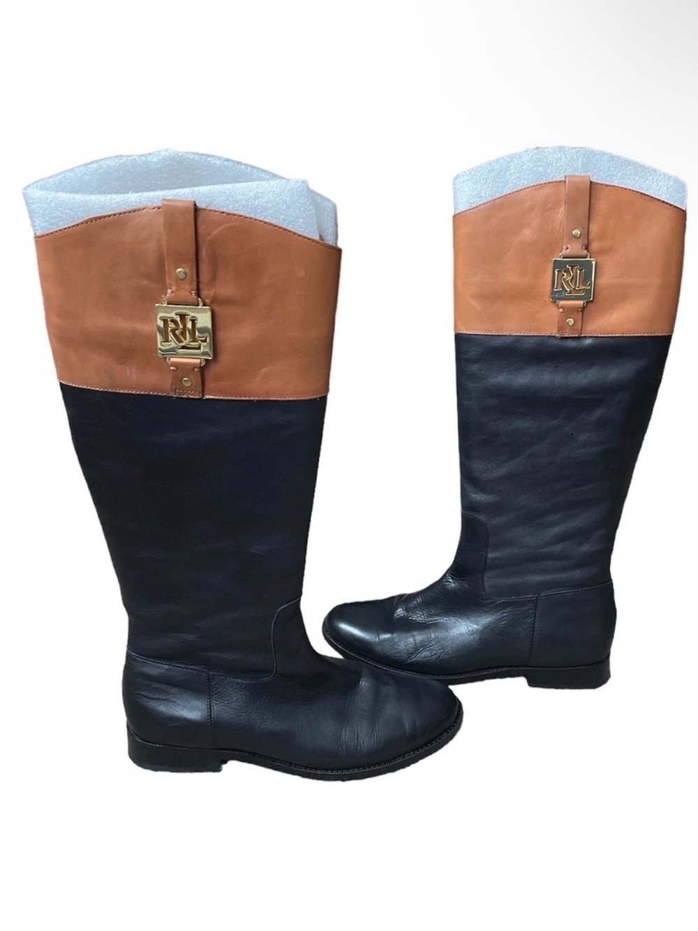 Vintage Ralph Lauren Black & Brown Tall Leather Riding Boots – Size 8.5